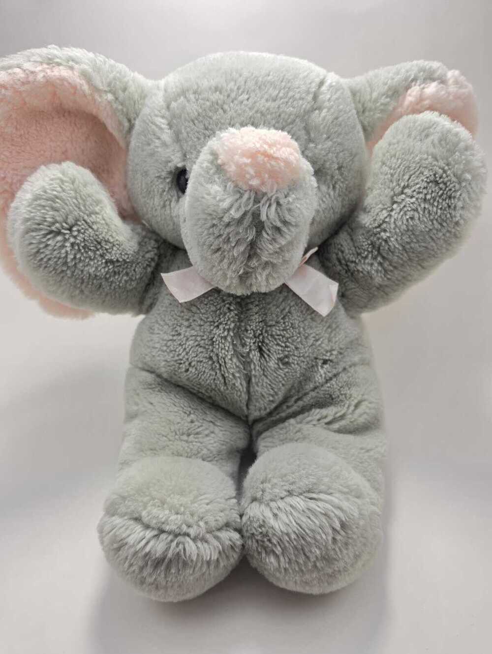 Vintage Dakin Gray Elephant Plush Pink Ears (12 inch)